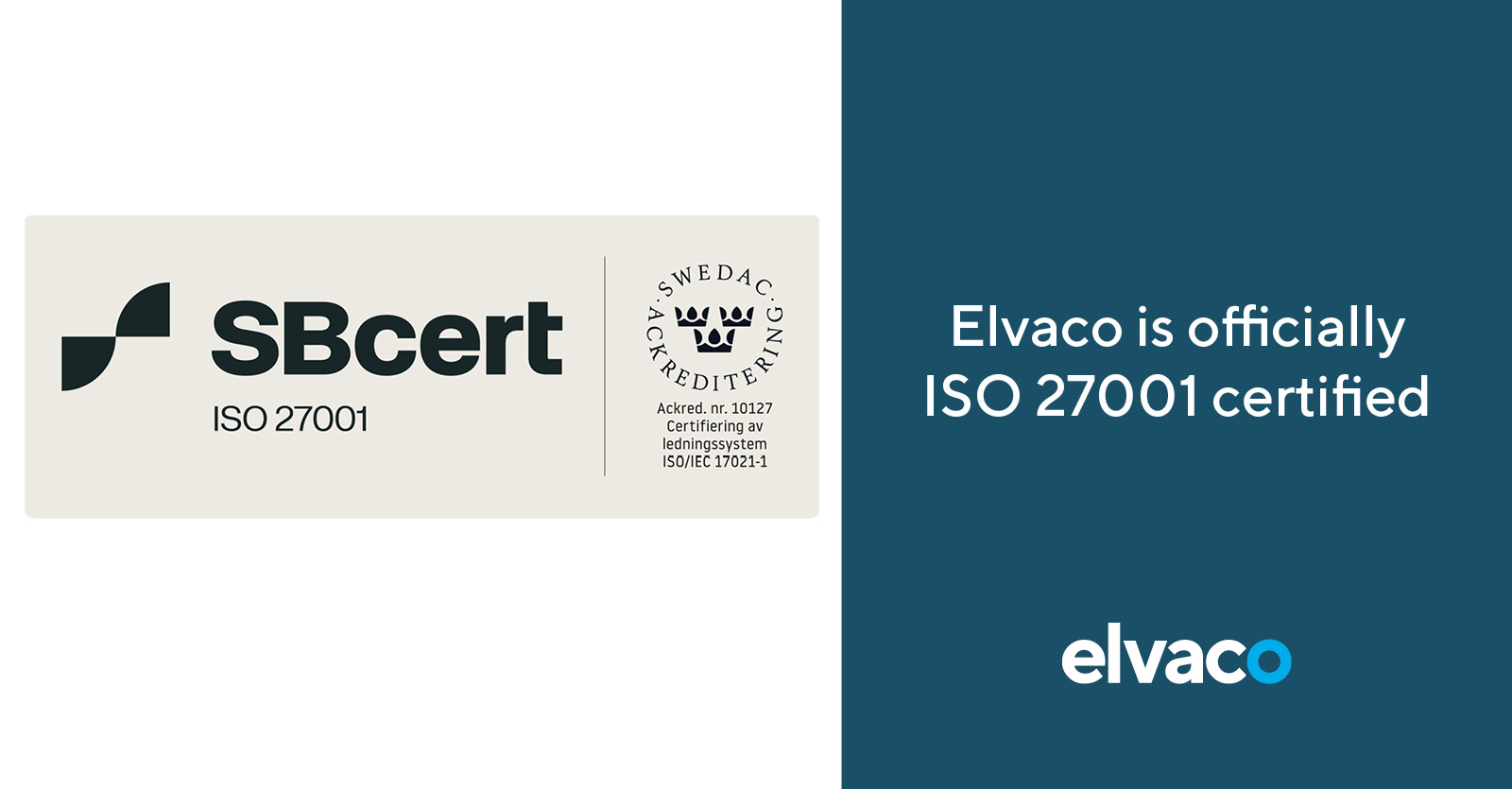 Elvaco is officially ISO 27001 Certified