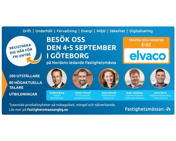 Elvaco is exhibiting at Fastighetsmässan in Gothenburg on September 4-5