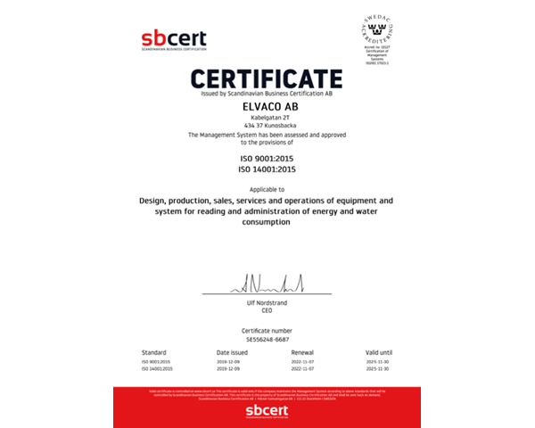 Godkänd förnyelse av ISO 9001 och ISO 14001